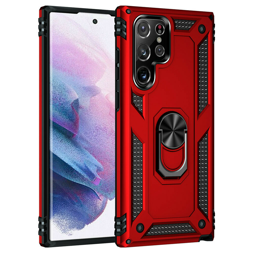 Protectores para celular  para Samsung  S22 Ultra Funda reforzada con anillo v2 Rojo